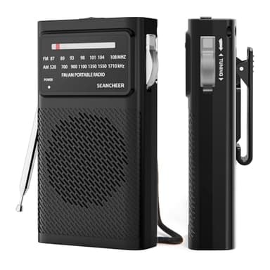 Petite Radio Portable AM/FM, SEANCHEER S-169 Mini Radio de Poche avec Indicateur de Puissance, Excellente Réception, Fonctionne sur 2 Piles AA