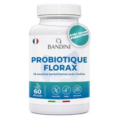 Bandini® FLORAX | Ferments Lactiques Probiotiques Flore Intestinale | 60 Gélules Gastro-Résistantes | 14 souches bactériennes: Lactobacillus Gasseri, BifidoBacterium
