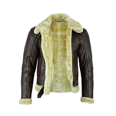 Leatherick Hommes Marron Aviateur Véritable Peau De Chèvre peau de mouton Style Ancien Bombardier Veste de vol