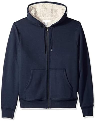 Amazon Essentials Veste à capuche zippée en polaire, doublée de sherpa (disponible en grandes tailles) Femme, Bleu Marine Chiné, L