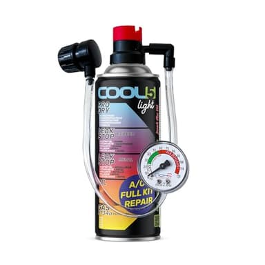 Cool5 Hobby, remplacement r134a, Produit d'étanchéité, réfrigérant, recharge de climatisation de voiture, équivalent 660g, 1 boîte, 5 en 1, 235g, avec Tuyau intégré, manomètre et Adaptateur