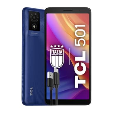 TCL 501 - Smartphone 4G 32 Go, 2 Go RAM, Écran 6 qHD, Android 14 Go Edition, Appareil Photo 5MP, Batterie 3000 mAh, Dual Sim, Mémoire Extensible 1 To, Batterie + Chargeur USB-C Ajouté, Bleu Glaciaire