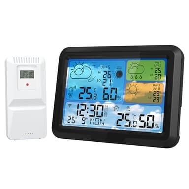 Station météo sans fil avec capteur extérieur WiFi, température intérieure et extérieure - Pression atmosphérique / baromètre - Humidité - Prévisions de 3 jours avec application - Éclairage à
