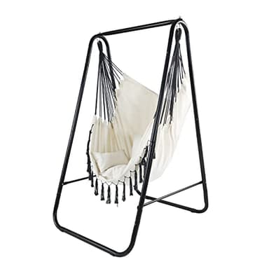 CCLIFE Chaise Suspendue Jardin avec Pied Fauteuil Suspendu pour Interieur et extérieur,Max 100kg,85x103x153cm Beige