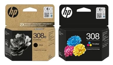 HP 308e (XL) Noir & 308 Couleur Original Cartouches d'encre - Lot de 2