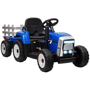 HOMCOM Tracteur électrique avec remorque Amovible, Voiture électrique Enfants de 3 à 6 Ans avec télécommande MP3 Musique Affichage lumières et Ceinture de sécurité, 12V 3-6 km/h, Bleu