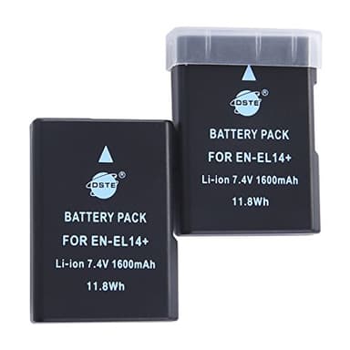 DSTE® 2X EN-EL14 EN-EL14A ENEL14 Rechargeable Li-ION Batterie pour Nikon D3100, D3200, D3300, D5100, D5200, D5300, Coolpix P7000, P7100, P7700, P7800