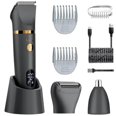 Scttomon Rasoir intime pour homme - Tondeuse intime - Tondeuse pour le corps - Rasoir pour homme - Zone intime - Tondeuse nasale - Affichage LCD - Étanche - 3 en 1