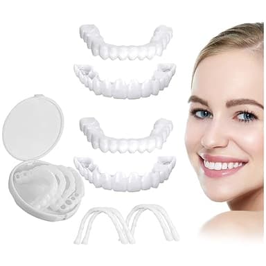 Facette Dentaire Cosmétique, 2 Paires Placages Fausses Dents Haut et Bas Temporaires pour Blanchiment Des Couvrir Les Dents Imparfaites