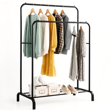 edihome, Portant a Vetement, Double, 110X150X54 cm, pour Chambre, Robuste, en Métal, avec Support pour Support à Chaussures, des Cintres Chemises, des Pantalons, des Vestes Fines (Noir Double)