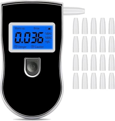 Alcootest Ethylotest Electronique, Portable Numérique Testeur d'alcool avec Ecran LCD d'Affichage, Professionnel Portable Testeur d'alcool pour Usage Personnel et Professionnel, 20 Embouchures