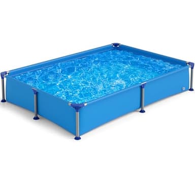 GOPLUS Piscine Hors Sol 2,28 x 1,59 x 0,42 M, Piscine Enfant Rectangulaire Tubulaires avec Cadre en Métal, Parois PVC Résistant, Facile à Assembler pour 3 Ans +