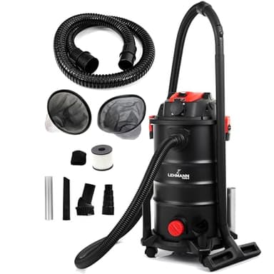 LEHMANN Aspirateur Eau/poussière avec réservoir de 30L, 1600W, aspirateur Industriel avec Prise électrique et secoueur Manuel, Fonction soufflerie, avec & sans Sac, pour l'atelier, Le Chantier
