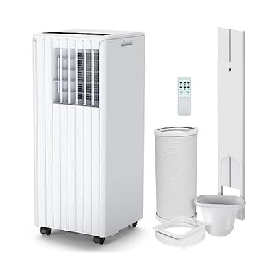 JustSmart Climatiseurs Mobile 9000BTUs 3 en 1 Climatiseur Silencieux, Déshumidificateur 42L/Jour, Rafraichisseur d'air, Ventilateur 2 Vitesses, Télécommande, Minuterie 24 H pour Chambres et Maisons