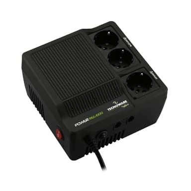 Tecnoware Power Systems - Stabilisateur de Tension 1000VA | Protection pour TV, HiFi, Imprimantes, Appareils Domestiques | 3 Sorties SCHUKO/ITALIE, LED Indicateurs | Noir