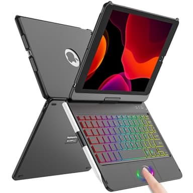 SZO Clavier Coque pour iPad 9/8/7ème Génération 10.2" 2021/2020/2019, 360° Touchpad Flip Coque Dure Slim Cover, 7 Rétroéclairages, Clavier Bluetooth avec Mise Veille/Réveil Automatique, Noir