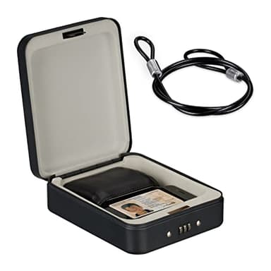 Relaxdays Coffre-Fort Nomade avec Code, Portable, avec câble de sécurité, Acier, HxLxP: 6x16x20 cm, Noir