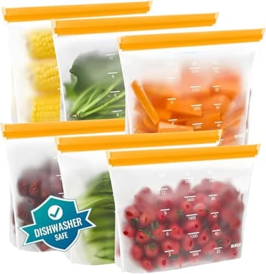 IDEATECH Lot De 6 Sacs Congelation Réutilisables Avec Zip, Sans BPA, Lavables, Sacs Alimentaires En Silicone Grand Format Pour La Conservation Congélateur