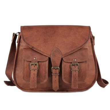 Komal's Passion Leather KPL Sac à main en cuir véritable pour femme 35,6 cm, sac fourre-tout, sac en bandoulière (Brown)
