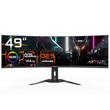 GIGABYTE AORUS Moniteur de jeu incurvé CO49DQ OLED - 5120x1440 (DQHD), 1800R, 144Hz, 0,03 ms, KVM, FreeSync Premium Pro, HDMI 2.1