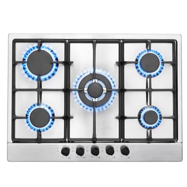 SNDOAS Plaque de Cuisson Gaz 5 Feux, Plaque Gaz avec Panneau en Acier Inoxydable, Sécurité Thermocouple, Convient pour le Gaz Naturel/Propane, 68cm, 10480 W, 220-240 V