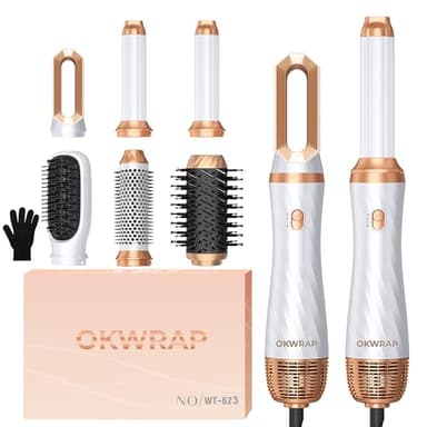 Air Brush 6 en 1 Hair Styler Airbrush 6 en 1 Air Styleravec Seche Cheveux, Brosse Soufflante, Fer a Boucler, Thermal Brush, Brosse Lissante Seche Cheveux 6 en 1 pour Sécher, Boucler, Lisser