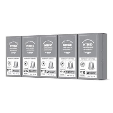 by Amazon Capsules de Café Intenso Compatibles avec Nespresso, capsule en aluminium, torréfaction poussée, 100 Pièces, 5 lot de 20 - Certifié Rainforest Alliance
