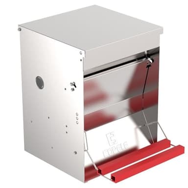 COPELE Mangeoire pour 6 Poulets, Poules, Anti-nuisibles avec Ouverture mécanique de la Porte, idéale pour l'extérieur et l'intérieur, capacité 12 kg - Dimensions 30 x 30 x 41 h.