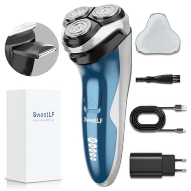 SweetLF Rasoir Electrique Homme Rechargeable Wet & Dry, Tondeuse à Barbe Haute Précision, Rasage avec 3D Têtes Rotatives, 100% Etanche&120 min d'Autonomie SWS7105 - Dark Blue