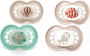 MAM Lot de 4 tétines originales jour et nuit | 18-36 mois | Comprend 2 tétines phosphorescentes | Design orthodontique | Accessoires pour bébé | Beige (différents modèles)