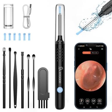 VITCOCO Otoscope Oreille 1920P Camera Oreille Nettoyage avec 6 Lumière et 7 Pièces Kit Nettoyage Oreille pour Smartphones iOS et Android, Accessoire Pratique pour une Hygiène Auriculaire(Noir)