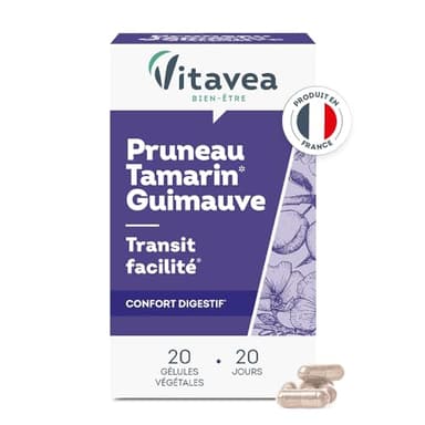 VITAVEA BIEN-ETRE - Complément Alimentaire Transit Régulier - Idéal Transit, Confort Intestinal, Constipation Adulte - Pruneau, Tamarin, Guimauve - 20 gélules - Cure de 20 jours - Fabriqué en France