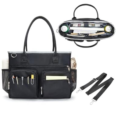 Sac fourre-tout professionnel 2025 pour femme avec compartiment pour ordinateur portable de 17,3", taille XL, avec plusieurs poches pour bureau, université, soins infirmiers, noir