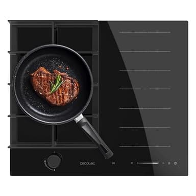 Cecotec Plaque de Cuisson à Induction et à Gaz Bolero Squad Gi 3500 Hybrid Fullflex, 3,4 Kw, 9 Vitesses, Fonctions Booster,Maintien au Chaud et Stop&Go, Zone Fullflex, Système de Sécurité des Valves