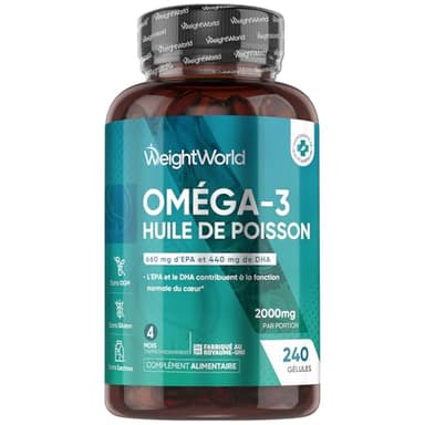 Oméga 3 Huile de Poisson Gélules 2000mg, 240 Gélules pour 4 Mois - avec EPA 660mg & DHA 440mg, Fish Oil Omega 3 sans Odeur, Selon l'EFSA, l'EPA et le DHA Contribuent au Fonctionnement Normal du Cœur
