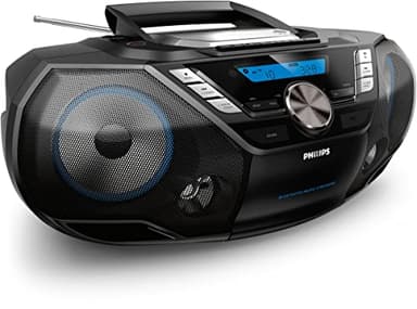 Phillips AZB798T/12 CD Sound Machine, Lecteur CD et Cassettes Portable, Dab et FM, Bluetooth, CD, MP3-CD, USB Host, Dynamic Bass, Bass Reflex, télécommande, minuteur de Mise en Veille – Noir