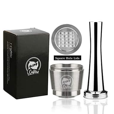 i Cafilas Filtres De Café Rechargeables Réutilisables Réutilisables De Capsules De Café De D'Acier Inoxydable + 1 cuillère + 1 pinceau (Square + Tamper)