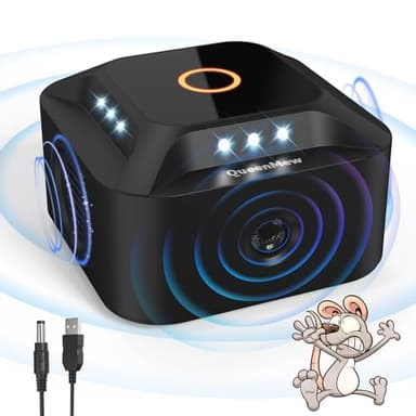 Ultrasons Souris et Rats 360°, 3 Modes Anti Souris Répulsif Souris Brancher avec 12 Lumières Stroboscopiques, 300 M² Large Portée Ultrasons Anti Rongeurs pour Souris Rat Araignée Moth Fourmi