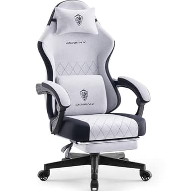 Dowinx Chaise de Gaming en Tissu avec Coussin de Printemps, Soutien Lombaire et Repose-Pieds pour Adultes, Fauteuil de Jeu Ergonomique, Grand et Haut, pour Jeux de Bureau, 135 kg, Gris