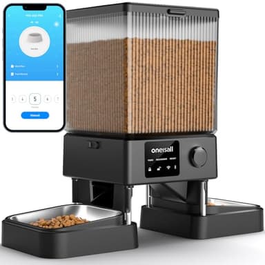 oneisall 5L Distributeur Croquettes Chat Automatique 2 Bols, 5G/2.4G WiFi Mangeoire Automatique Intelligente de Nourriture pour Chat, Opération Facile avec contrôle APP, Mangeoire pour Chats/Chiens