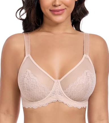 DotVol Femmes Minimizer Sexy Lace Plus Taille Full Coverage Underwire Soutien-Gorge Quotidien(Beige, 85F)