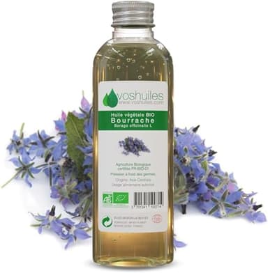 VOSHUILES - Huile Végétale BIO de Bourrache Neutre (sans parfum ajouté) 50ml - Cosmétique/Bien-être - Soin Naturel pour Peau et Cheveux - Hydratation et Régénération