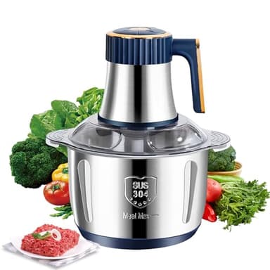 Hachoir électrique 5L, Hachoir à Viande Polyvalent 500W, 5 Niveaux de Vitesse Hachoir Électrique d'Aliments, Avec 6 Lames Amovibles Mixeur Hachoir Multifonction pour Viande Légumes et Fruits (Bleu)