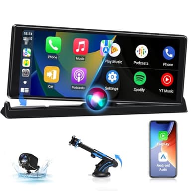 【Exclusivité】 Ecran Carplay Voiture avec Support Vertical,10,26 Pouces Autoradio Carplay avec Caméra de Recul, Ecran Carplay Android Auto San Fil avec Siri/Goo-gle GPS Navigation Bluetooth