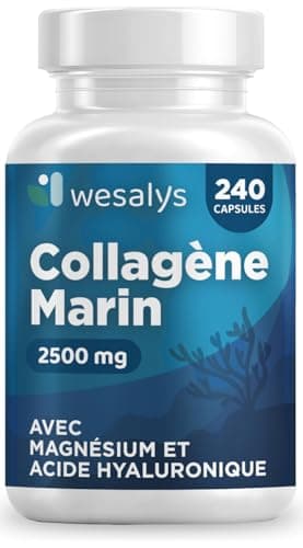Collagene Marin et Acide Hyaluronique - 240 Gélules- 2500mg Collagène avec Biotine, Coenzyme Q10, Zinc, Vitamine C, Vitamine A, Magnésium - Formule Efficace - Qualité Premium, WESALYS