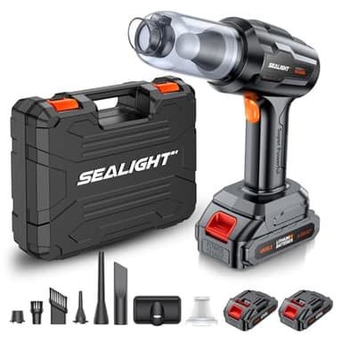 SEALIGHT Aspirateur à Main, 21000Pa Aspirateur Voiture Puissant sans Fil avec Deux Batteries,Aspirateur Portable Puissant, Mini Aspirateur sans Fil Buse d'aspiration Manuelle pour Voiture
