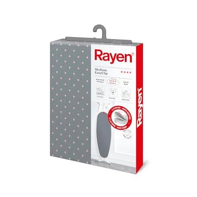 Rayen | Housse pour table à repasser Universelle | 3 épaisseurs: mousse, molleton et tissu 100 % coton | Gamme Medium de Rayen | 130X47 cm | Gris à pois roses