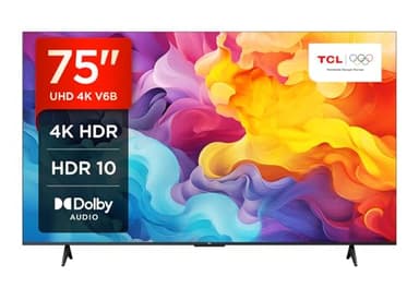 TCL 75V6B 75 Pouces 4K Ultra HD, HDR TV, Smart TV Powered by Google TV (Dolby Audio, Motion Clarity, Voice Control, Compatible avec Google Assistant, Chromecast intégré)