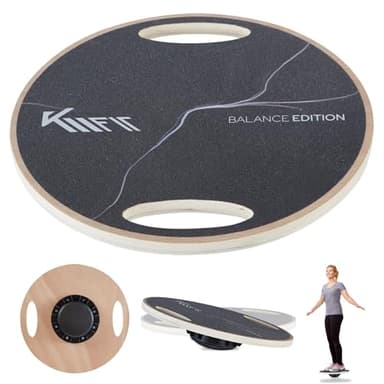 KM-Fit Balance Board ronde | Planche d’équilibre en bois avec poignées | Gyroscope thérapeutique pour coordination, stabilité et renforcement | Idéale pour entraînement indoor