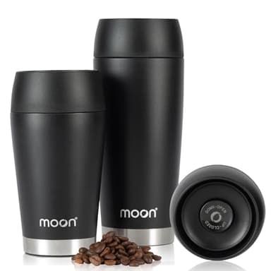 Moon 360° Mug Isotherme Café – Tasse Isotherme Étanche 300ml pour Café Chaud, Mug en Acier Inoxydable Sans BPA, Double Paroi Isolée Sous Vide, Réutilisable et Durable (Noir)